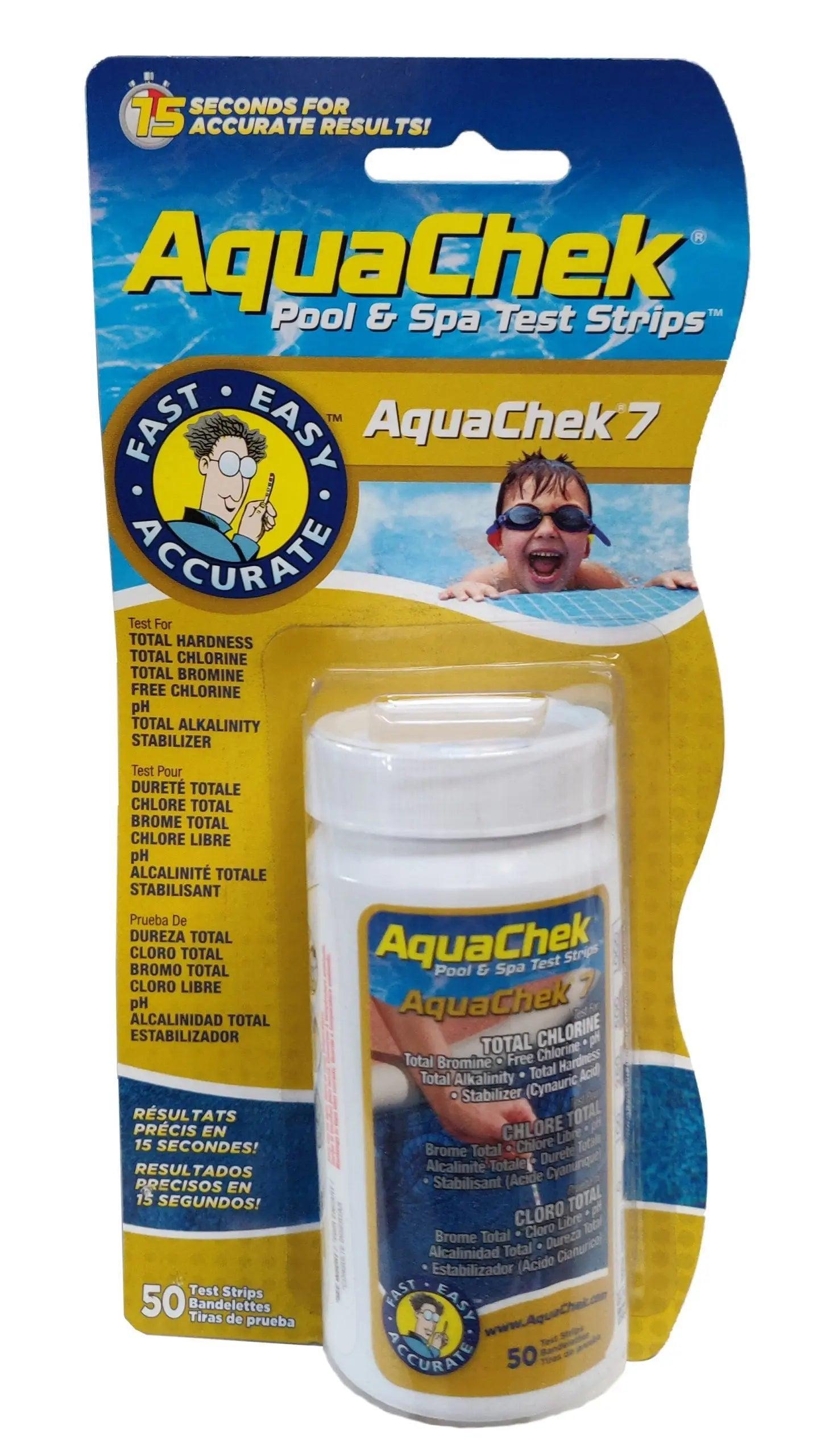 Testremsor AquaChek 7 | pH/fritt klor/totalt klor/brom/alka/cya/hårdhet - Poolmagasinet